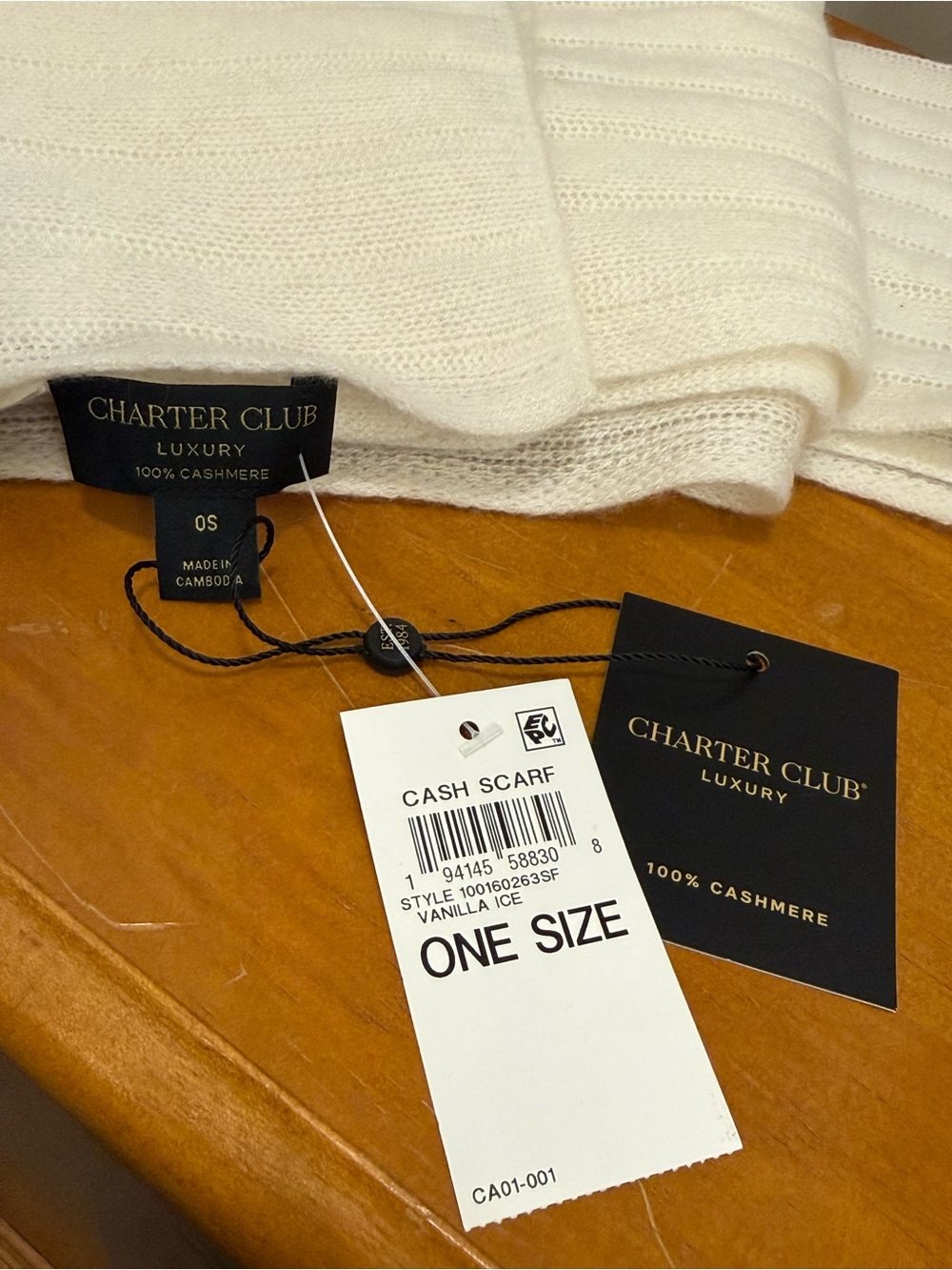 Charter Club Cream Cashmere Ribbed Scarf - NWT - Picture 2 of 6